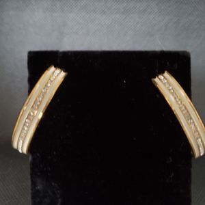 Gold Enameled Rhinestone Hoop Earrings